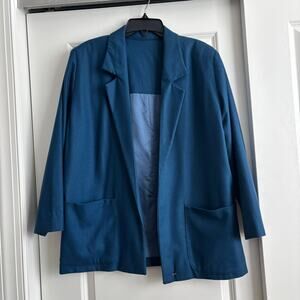 Vintage Pendleton Blue Virgin Wool Blazer Jacket Coat L/XL Oversized Open Front
